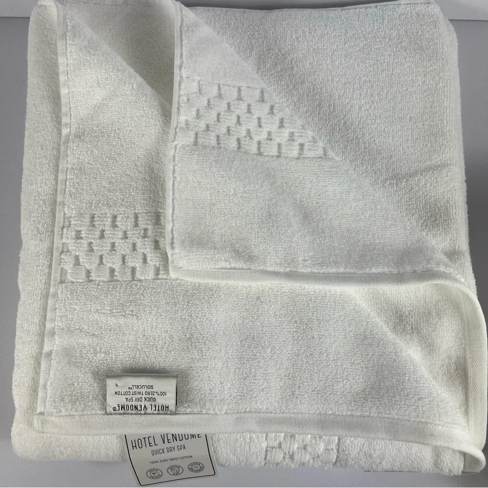 Hotel Vendome Bath Towel Set Luxury Cotton White 3 Pc Set Quick Dry Plush NEW